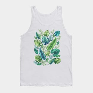 Green & Teal Tropical Palm Banana Monstera Leaves Tank Top